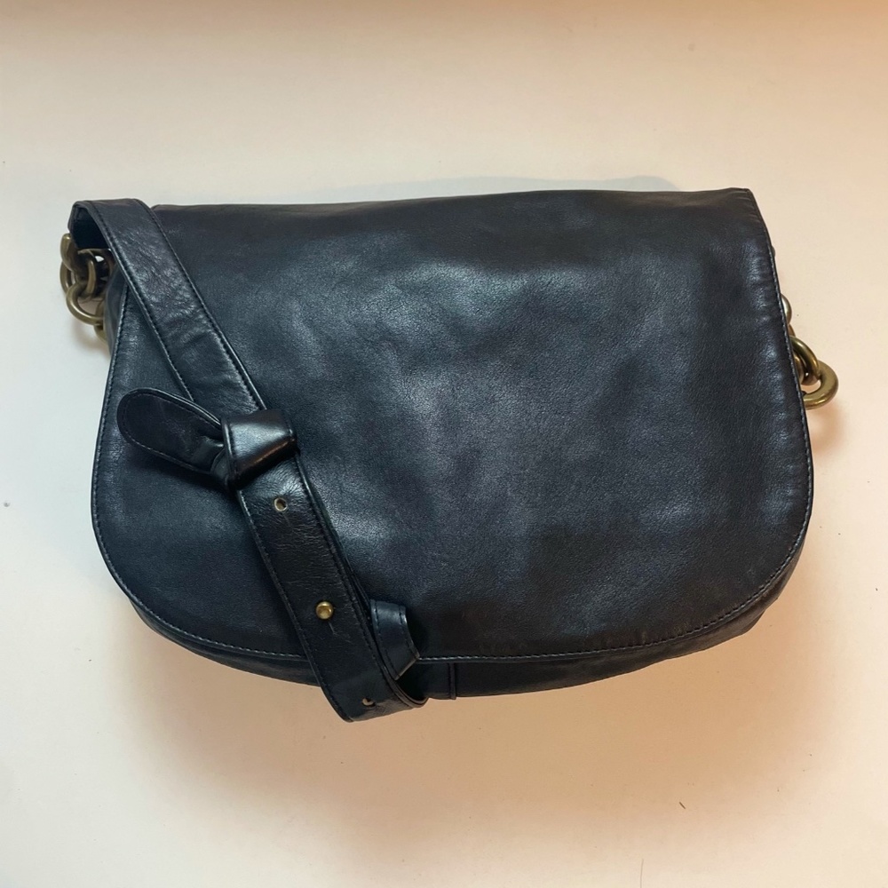 DKNY black Calf Leather Sachel